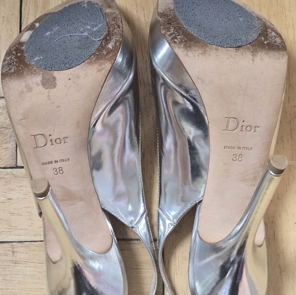 DIOR Elegant Silver Peep-Toe Slingback Heels Miss DIOR 38 - Picture 7 of 10